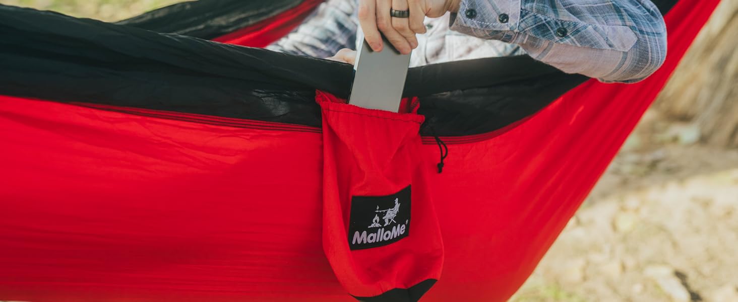 Двомісний гамак MalloMe 300x200 см, ультралегкий для кемпінгу, подорожей, саду, дихаючий і водонепроникний парашутний нейлон, з карабінами