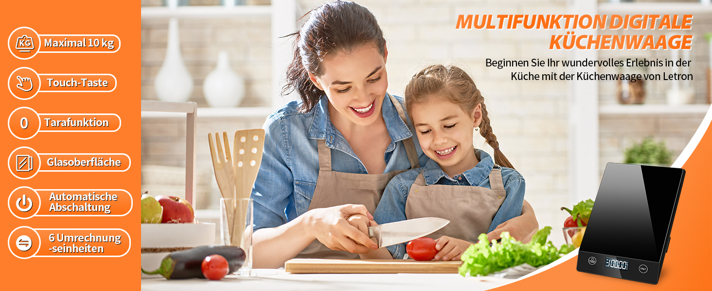 Цифрова кухонна вага з нахиленим дисплеєм, скло, точна 1г, функція тарування, водонепроникна 10кг, сенсорний екран, з батарейками - чорний