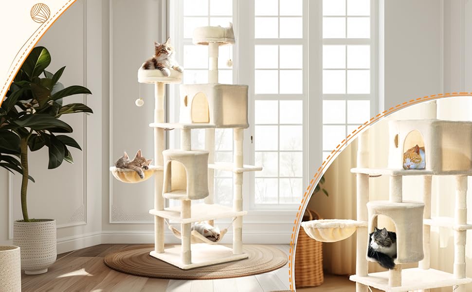 Котячий будиночок Vounot Kratzbaum Kein: стабільний котячий будиночок з платформами, SISAL-стовпчики, 88 см (Бежевий, XXL)