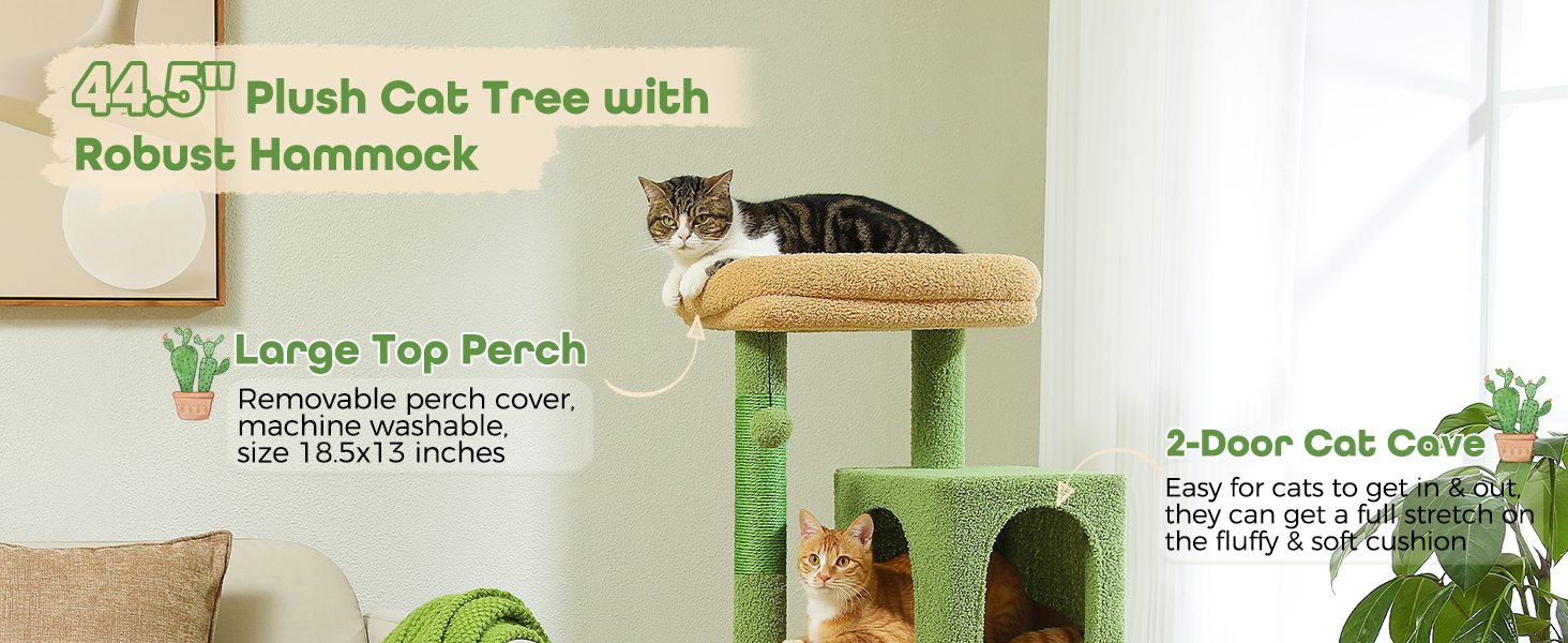 Кігтеточка-кімнатний комплекс PAWZ Road з гамаком, будиночком та м'яким покриттям, 116 см, зелений