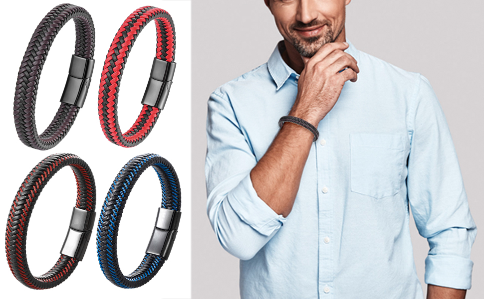 Чоловічий шкіряний браслет Armand, 21 см. Чорний, зелений, червоний, білий. Шкіряний браслет для чоловіків Armand, подарунок на День батька, аксесуар для чоловіків, подарунок для тата (C2)