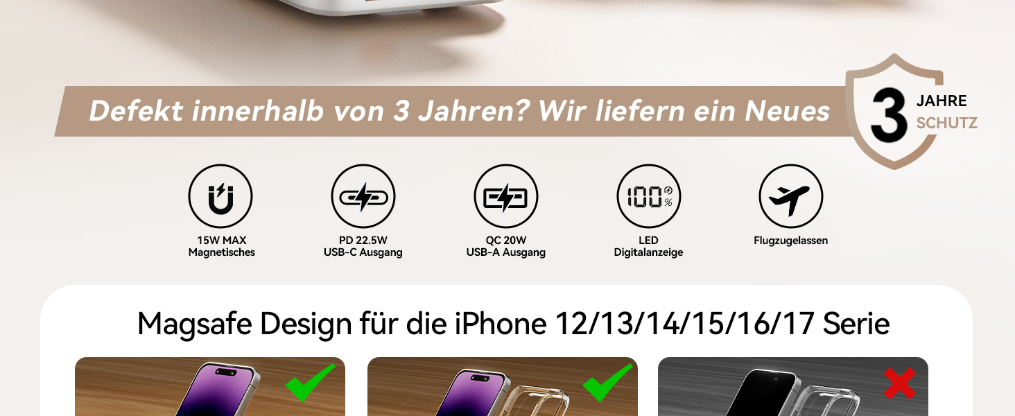 Магнітний Power Bank для MagSafe 12000mAh 22.5W з PD, LED-дисплеєм та USB-C для iPhone 17/16/15/14/13/12 Pro Max, білий
