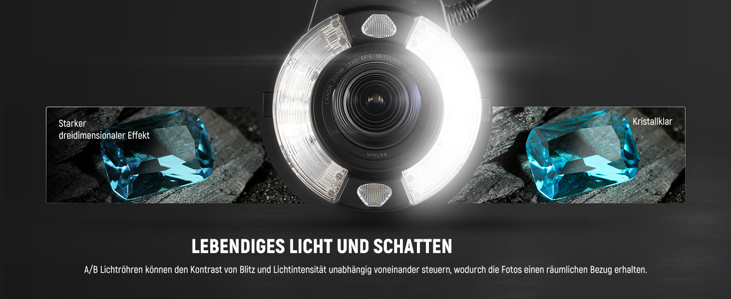 NEEWER RF1-S: Кольцевий спалах для Sony, Canon - 76W, GN15, 5600K, TTL, для макрозйомки та студійного освітлення