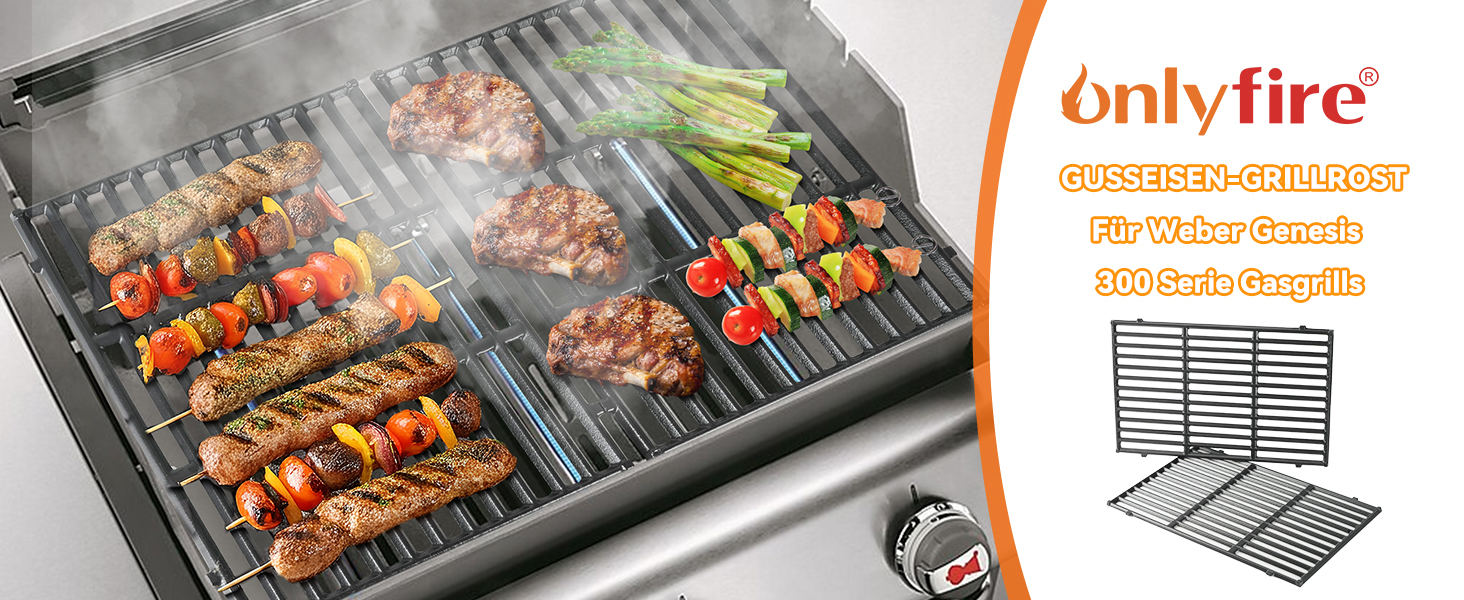 Решітка для гриля Weber Genesis 300 серії Onlyfire, емальований сталь, заміна 7524/7528, 49,5x32 см