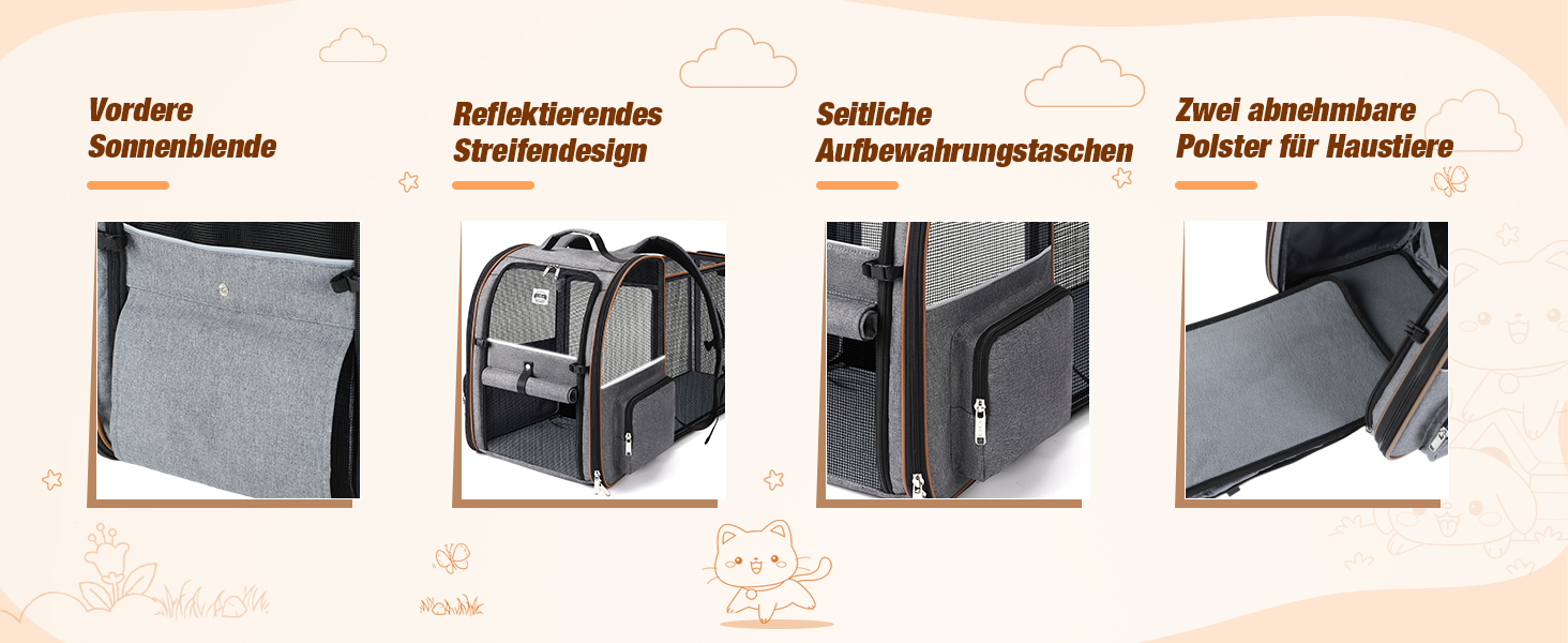 Розширюваний рюкзак для кота/собаки, до 8 кг, сірий. Рюкзак-переноска для тварин з безпечною шнуркою та підстилкою, 32 x 28 x 42 см