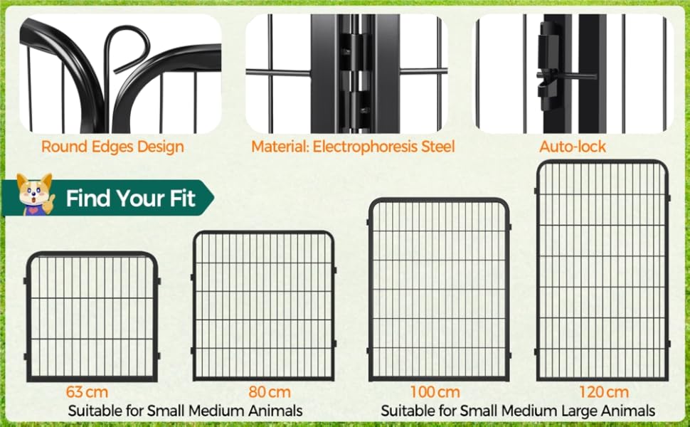 Корм для цуценят Yaheetech (12 шт.) - забіг для собак, 63 см, з 2 дверцятами, автоматичним замком, гнучкий та складаний, для квартири та саду