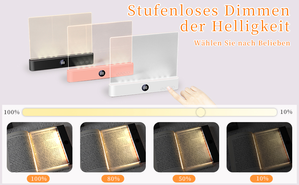 Світлодіодна плоска лампа для читання книг HOTUT Lightwedge, портативне LED-світло для книг з захистом очей, чорна