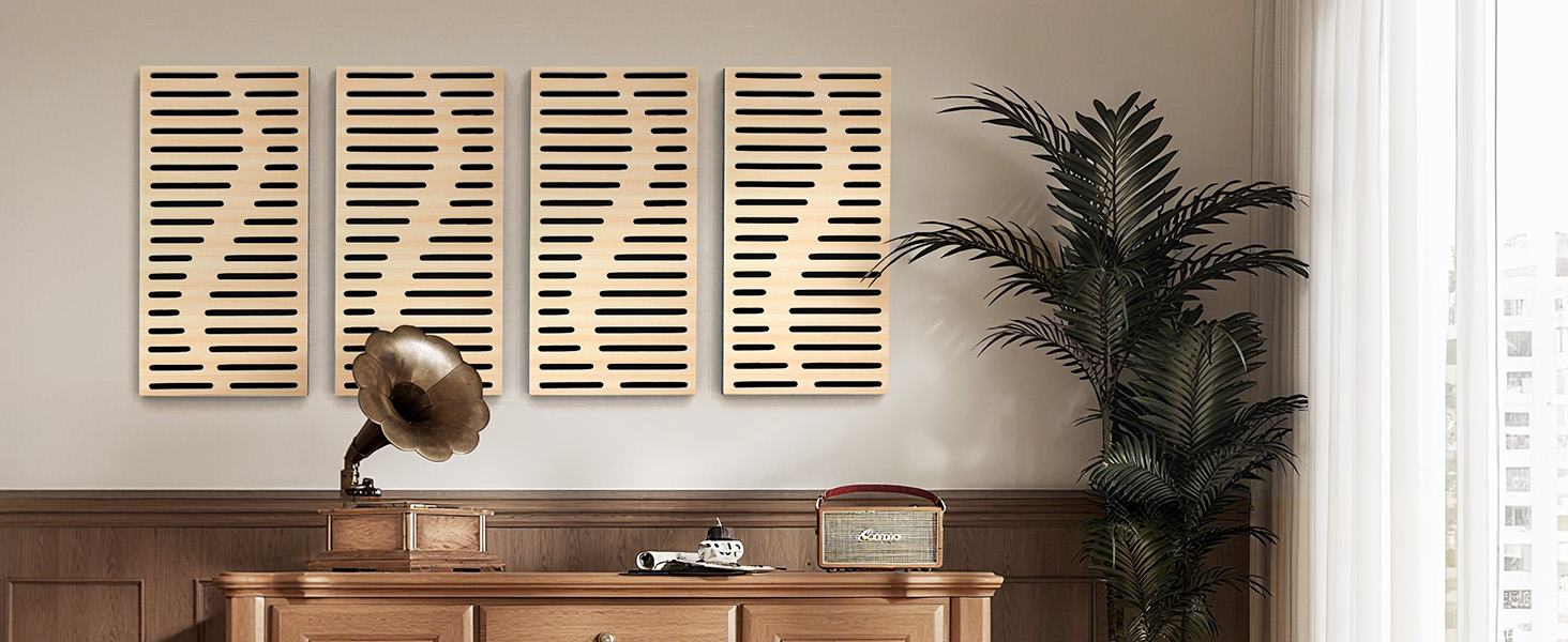 Акустичні панелі JBER для звукоізоляції стін, самоклеючі шумопоглинаючі плити з імітацією натурального дуба, 3-шарові декоративні панелі для студії, 60×30×4.5 см, еліптичні лінії (4 шт.)