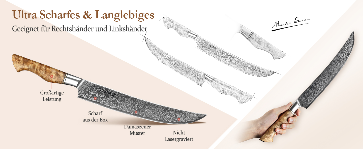 HEZHEN Кухонний ніж Gyuto з дамаської сталі 21 см, VG10, серія Master, професійний, для ресторану та дому