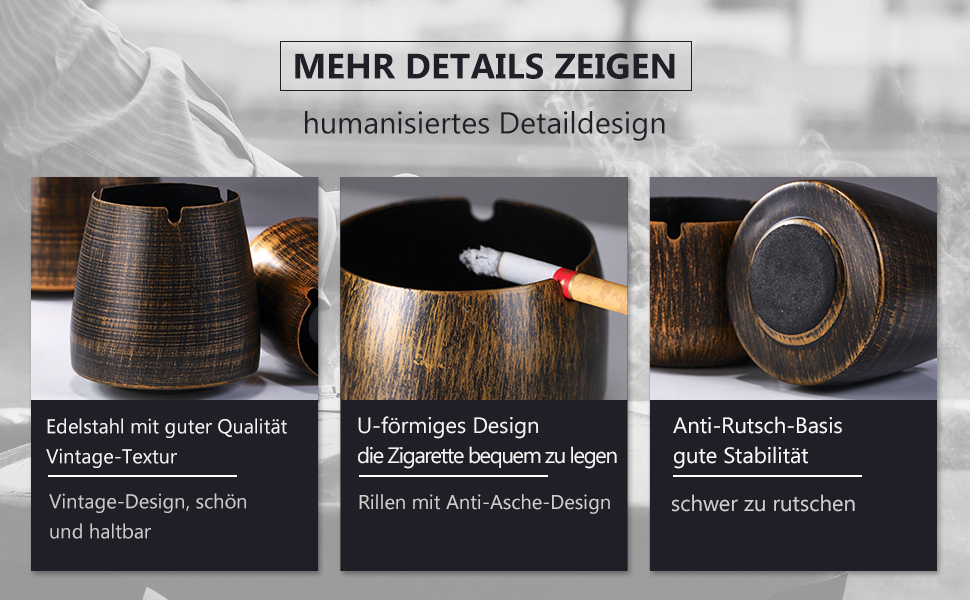 Стакан для сигарет з кришкою, нержавіюча сталь, для дому та вулиці, середній розмір