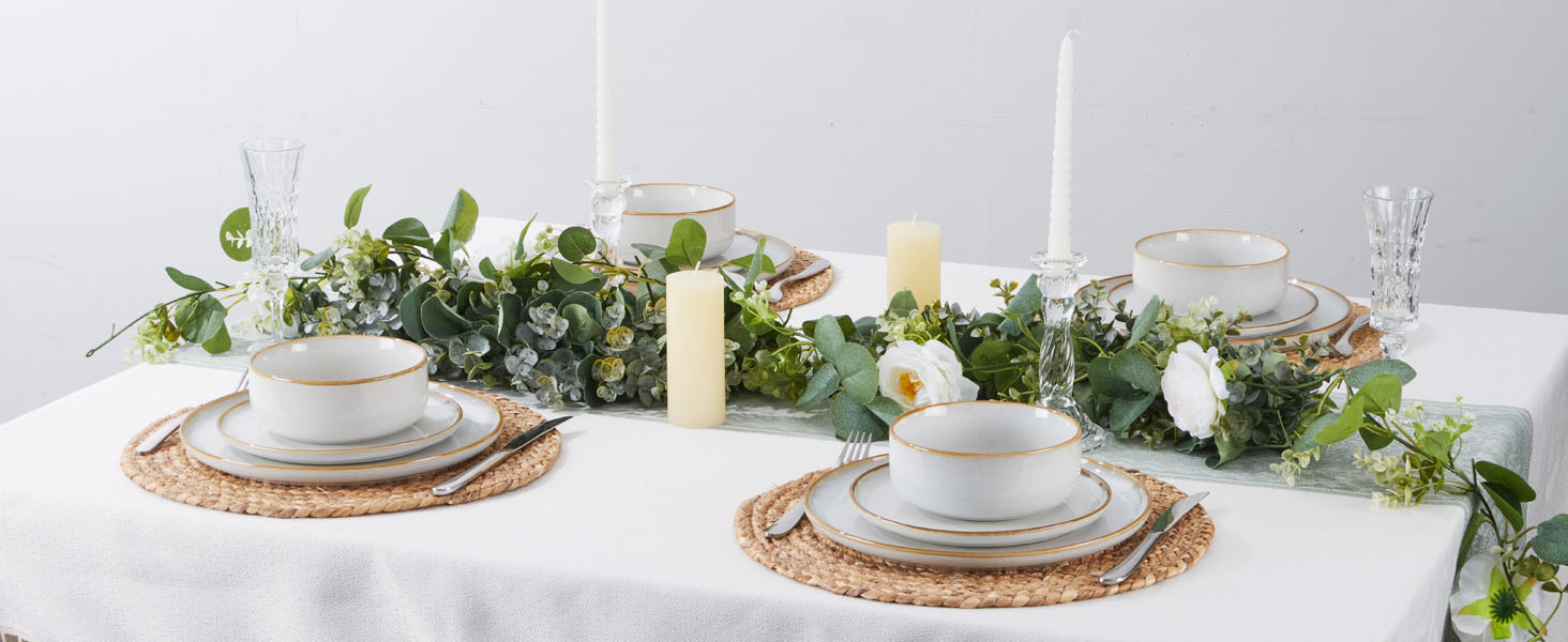 Набір посуду Joyfair на 6 осіб, 18 предметів: тарілки, миски, десертні тарілки, посуд з реактивної глазурі, для щоденного використання, сумісний з мікрохвильовою піччю та посудомийною машиною, пісочно-бежевий колір