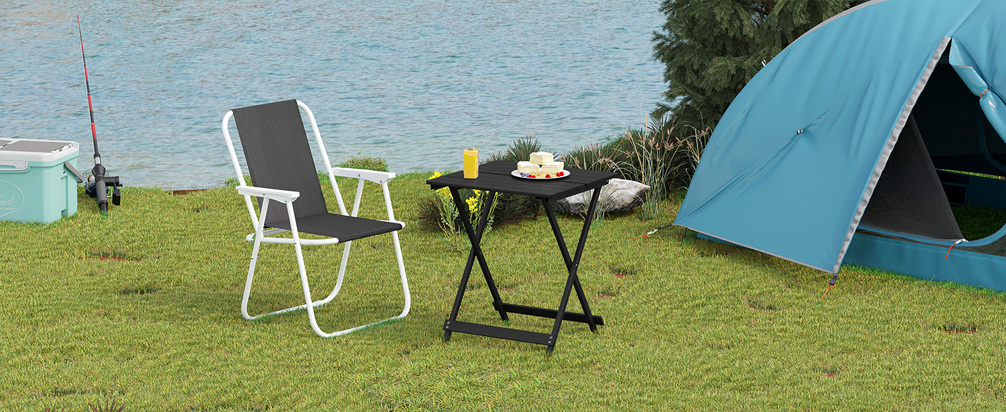 Складний алюмінієвий стіл WOLTU для кемпінгу, саду, балкону та тераси 50.5x59.5x47 см, чорний