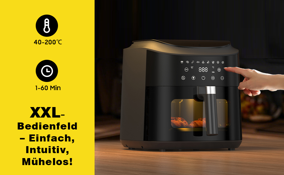 Аерофритюрниця XXL 9л Heißluftfritteuse - 2350W, 9 програм, LED дисплей, підтримання тепла, металевий внутрішній контейнер