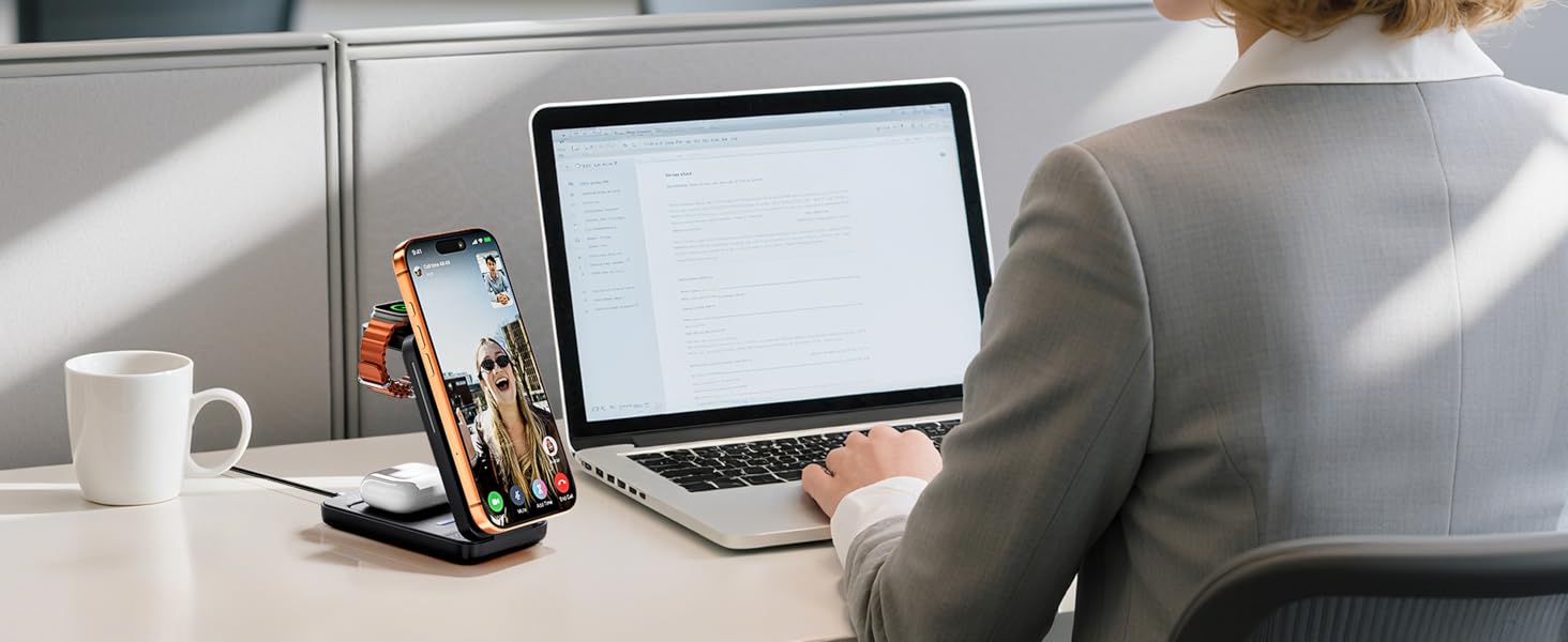 Magsafe зарядна станція 3-в-1 для Apple Watch та iPhone (чорна) – швидка зарядка, адаптер 20W