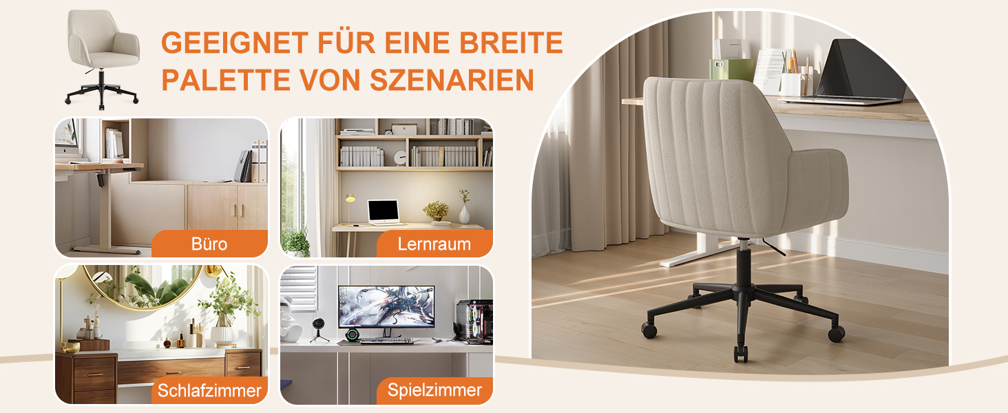 Офісний стілець для дому та офісу до 136 кг, обертовий, оксамитовий, з підлокітниками та колесами, ергономічний, білий. Стільчик для макіяжу, регульована висота.