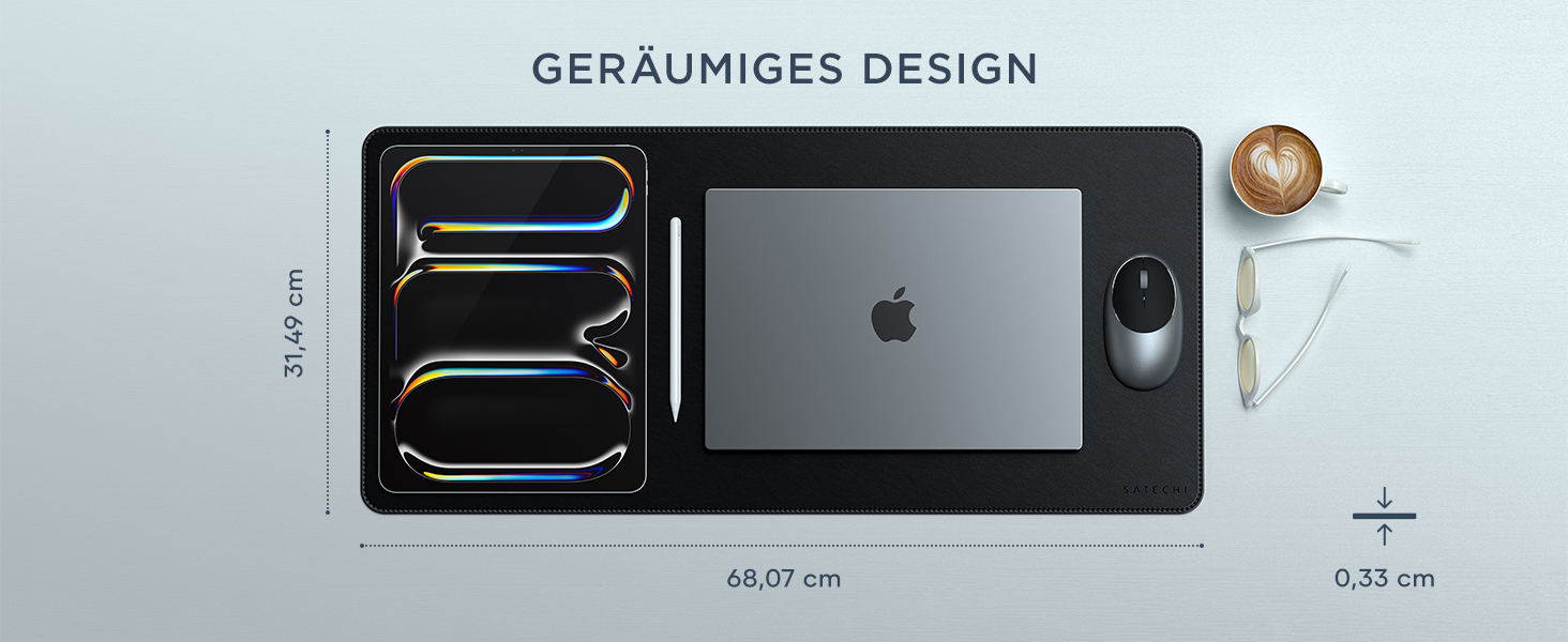 Килимок для миші SATECHI преміум PU шкіра, великий, чорний 68x31.5 см – для офісу та дому