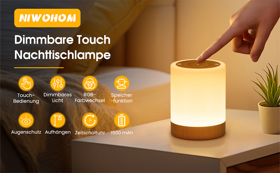 LED настільна лампа з сенсорним керуванням, диммуванням, акумулятором, 256 кольорів RGB, 5 режимів, таймером, пам'яттю, бездротова для спальні, дитячої кімнати, біла