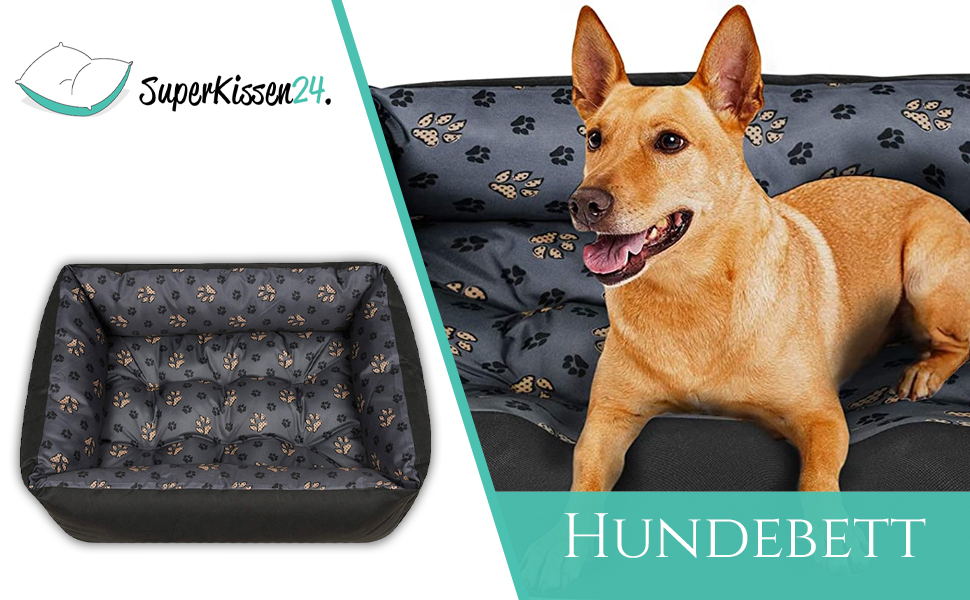 Лежанка для собак SuperKissen24: корзина, диван, лежанка для собак великих, середніх та маленьких порід. Легко миється, розмір M, чорний та сірий колір, льон, 70x55 см (1 шт.)