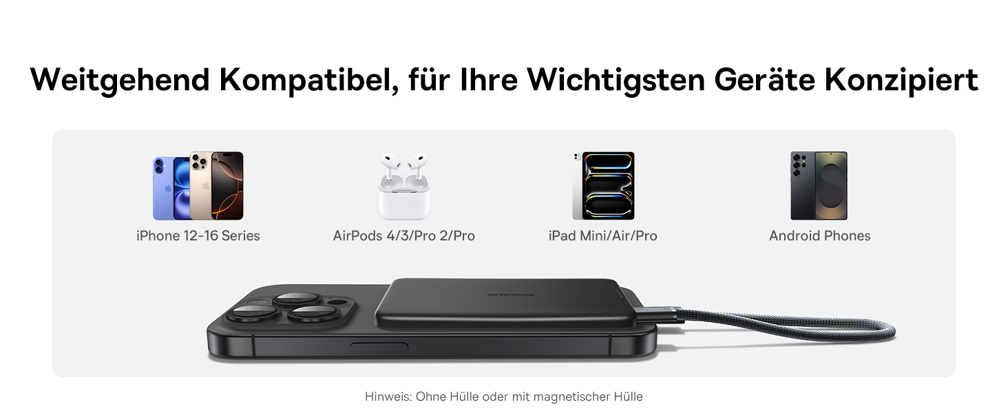 Power Bank Baseus Picogo AM41: Тонкий Magsafe Powerbank, PD 20W, 5000mAh, USB-C, для iPhone 17/16/15/14/13/12 (Чорний)