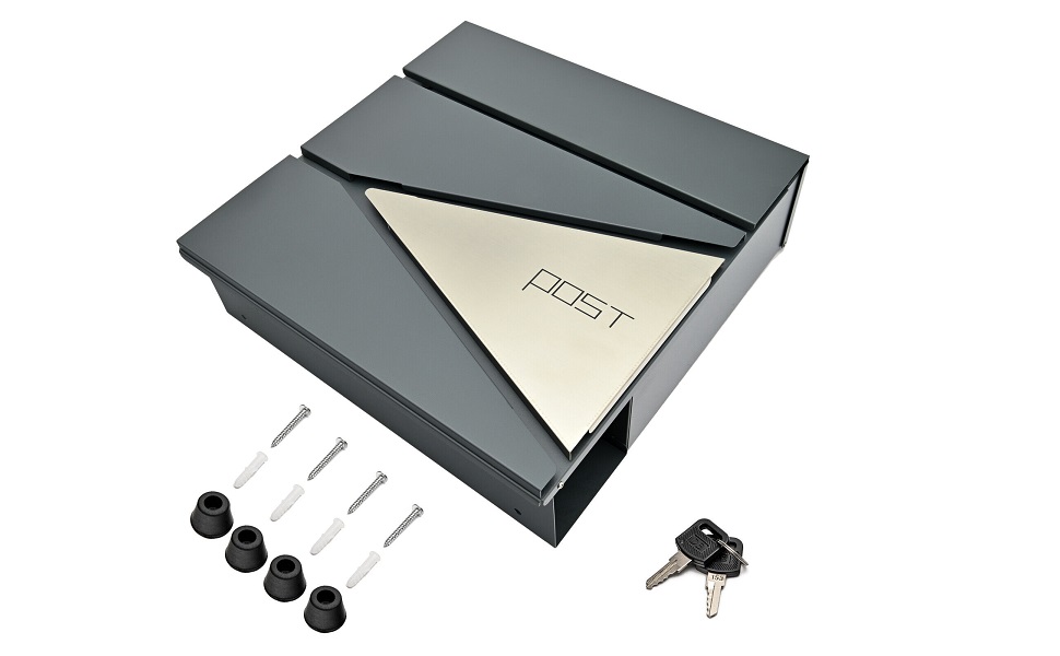 Поштовий ящик Verda з газетницею, нержавіюча сталь, антрацит, 2 ключі - дизайнерський настінний поштовий ящик з прихованим замком