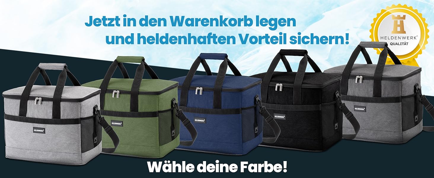 Термосумка HELDENWERK 33L з 7 відділеннями – велика, складна, витримує до 12 годин, виготовлена з темного сірого кольору, з посиленим дном, для пікніка, обіду, виготовлена з водонепроникного матеріалу
