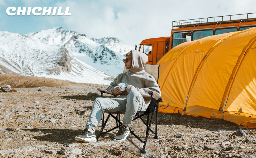 Складний туристичний стілець CHICHILL для кемпінгу та відпочинку на природі. Міцний, регульований, витримує до 180 кг. Серія Grey.
