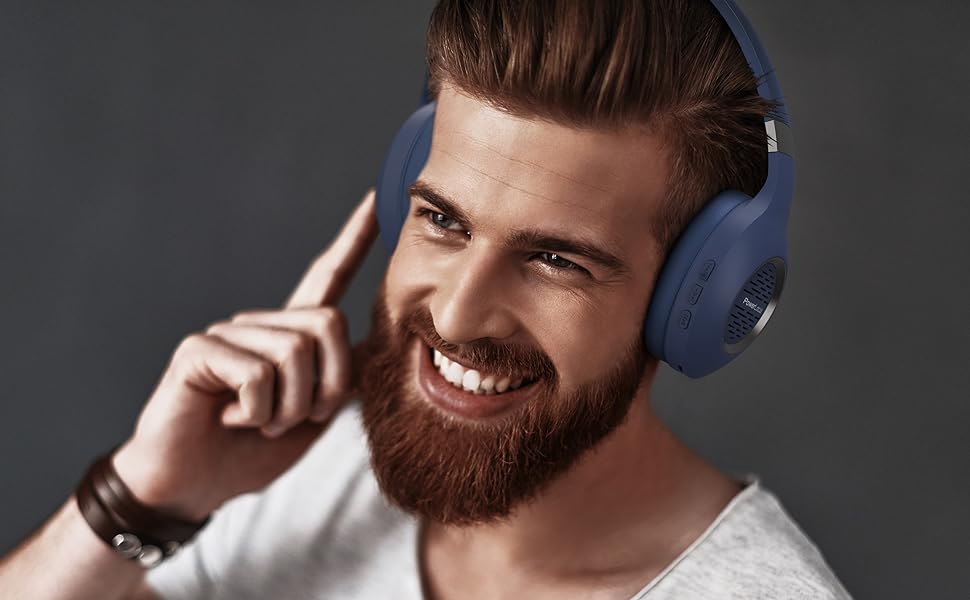 PowerLocus Bluetooth навушники Over-Ear: бездротові, складні, з мікрофоном, Hi-Fi стерео, глибокий бас, для телефону, планшета, ПК (блакитні)