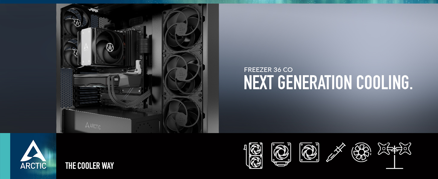 ARCTIC Freezer 36 CO - Кулер для CPU з Push-Pull для Intel & AMD, Single-Tower, два оптимізовані 120 мм вентилятори, подвійне кулькове підшипник, 200–1800 rpm, 4 Heatpipes, з термопастою MX-6