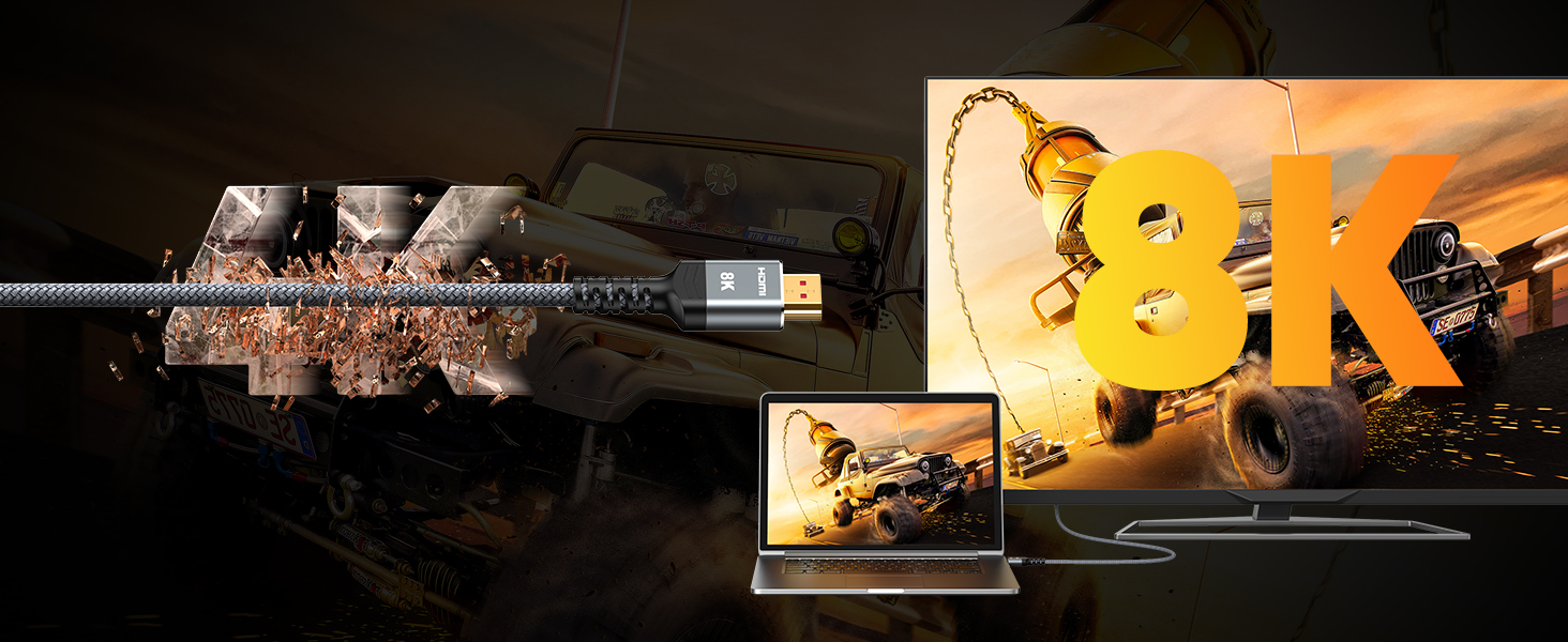 HDMI 2.1 кабель SNOWKIDS 2 метри: 8K@60Hz, 4K@120Hz, 48Gbps, HDR, eARC, HDCP 2.3, сумісний з PS5/PS4/PS3, HDTV, монітор