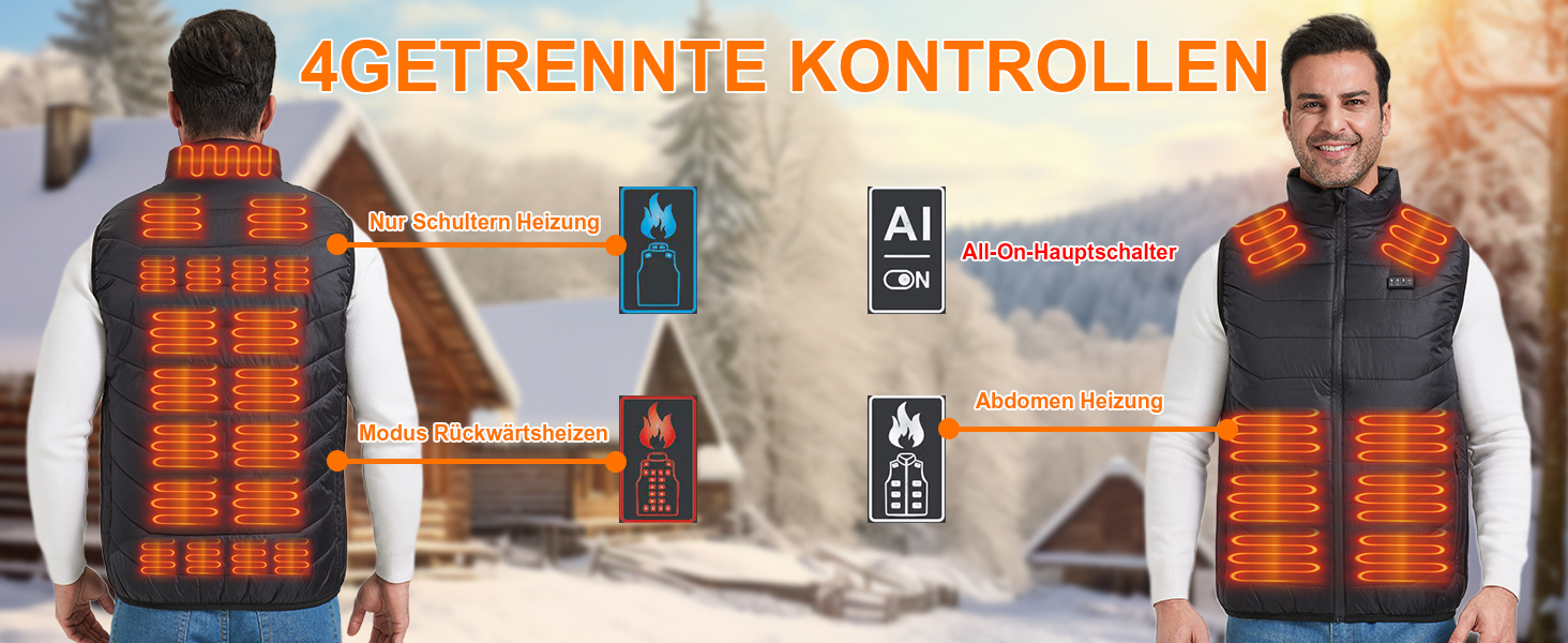Обогреваемый жилет для мужчин и женщин с 26 зонами обогрева – жилет с поддержкой 5V/7.4V, быстрый нагрев, 4 зоны управления – идеально подходит для зимней велоспорта, кемпинга и работы – без аккумулятора, черный, XL