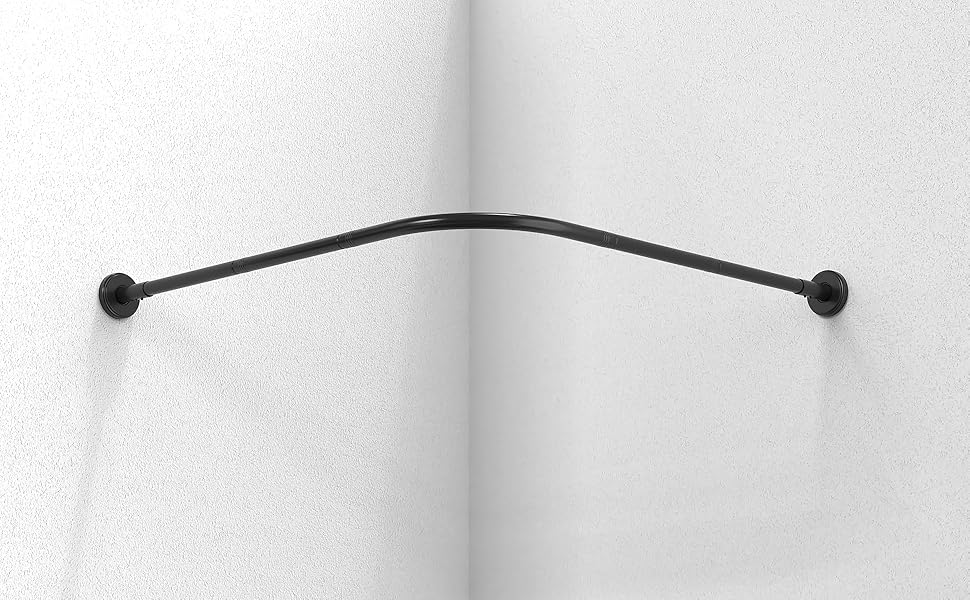 Штанга для душу L-подібної форми, регульована, 75-170 см, нержавіюча сталь, кут, чорний колір, з кільцями для душу, для ванної кімнати, ванни, роздягальні