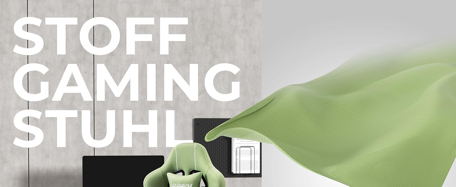 Ігровий крісло Dowinx з тканини, ергономічний, з підлокітниками 4D, для тривалої гри (Зелений)