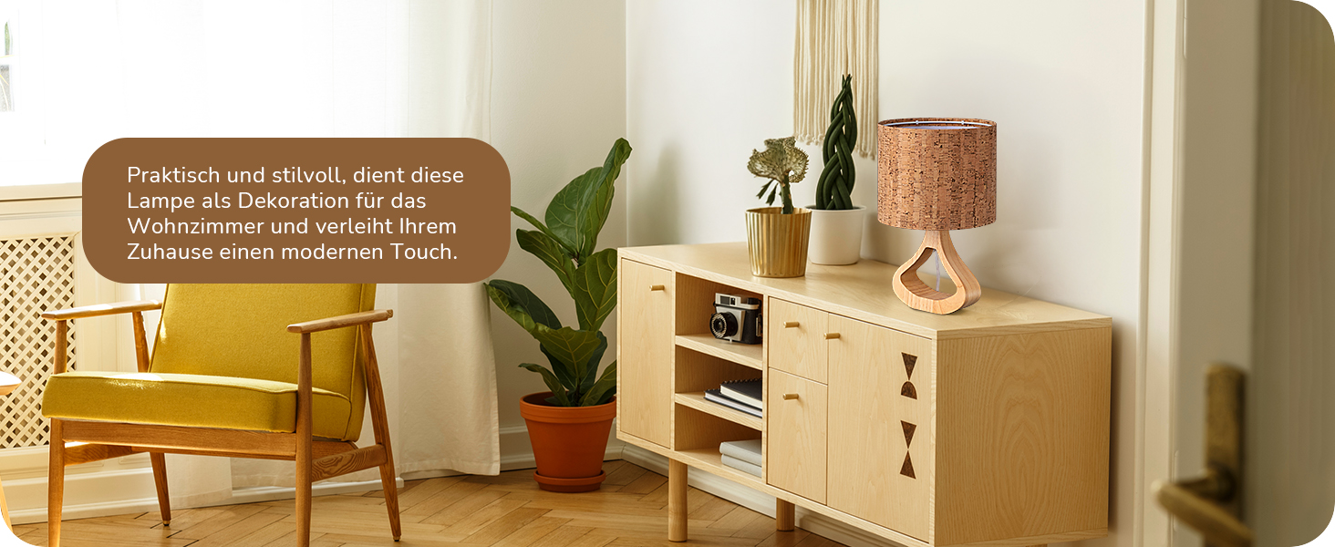 EDISHINE Дерев'яна Настільна Лампа з абажуром з льону, E27, для вітальні, спальні, в стилі кантрі [Енергоклас F], колір: корічневий