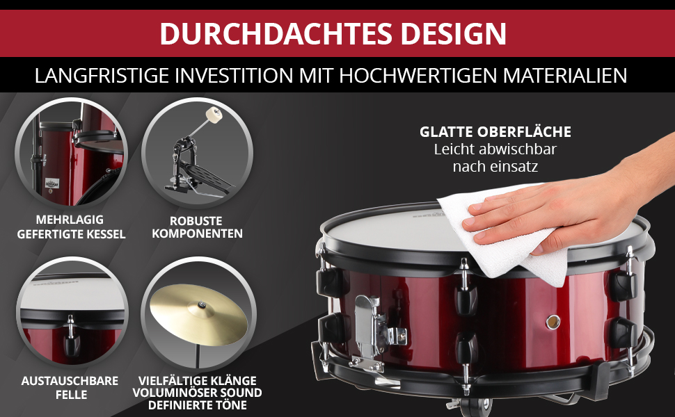 XDrum Rookie 22' барабанний комплект Ruby Red - ідеальний для початківців, стильна фурнітура, з паличками 5B та інструкцією