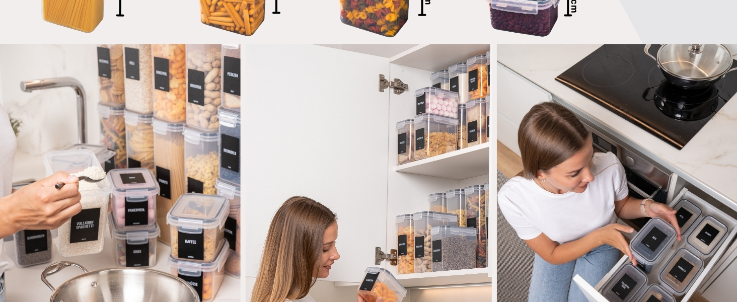 Набір контейнерів для зберігання Deco haus® 24 шт. з кришкою, чорний - Контейнери для кухні, зберігання продуктів, для борошна, макаронів, мюслі