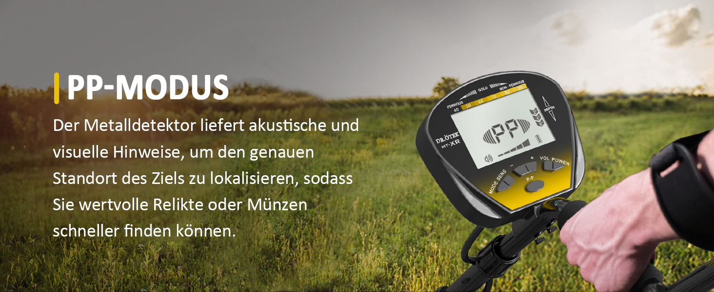 Металодетектор DR.ÖTEK Profi Set: легкий, для дітей та дорослих, з точним визначенням місця знахідки, режимами пам'яті та водонепроникною котушкою, 5 режимів, висока точність, комплект з лопаткою