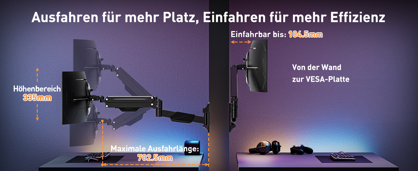 Кріплення для монітора ELIVED для Ultrawide до 43 дюймів, до 15 кг, VESA 75/100/200mm, регульована висота, газ-амортизатор, EV3421B