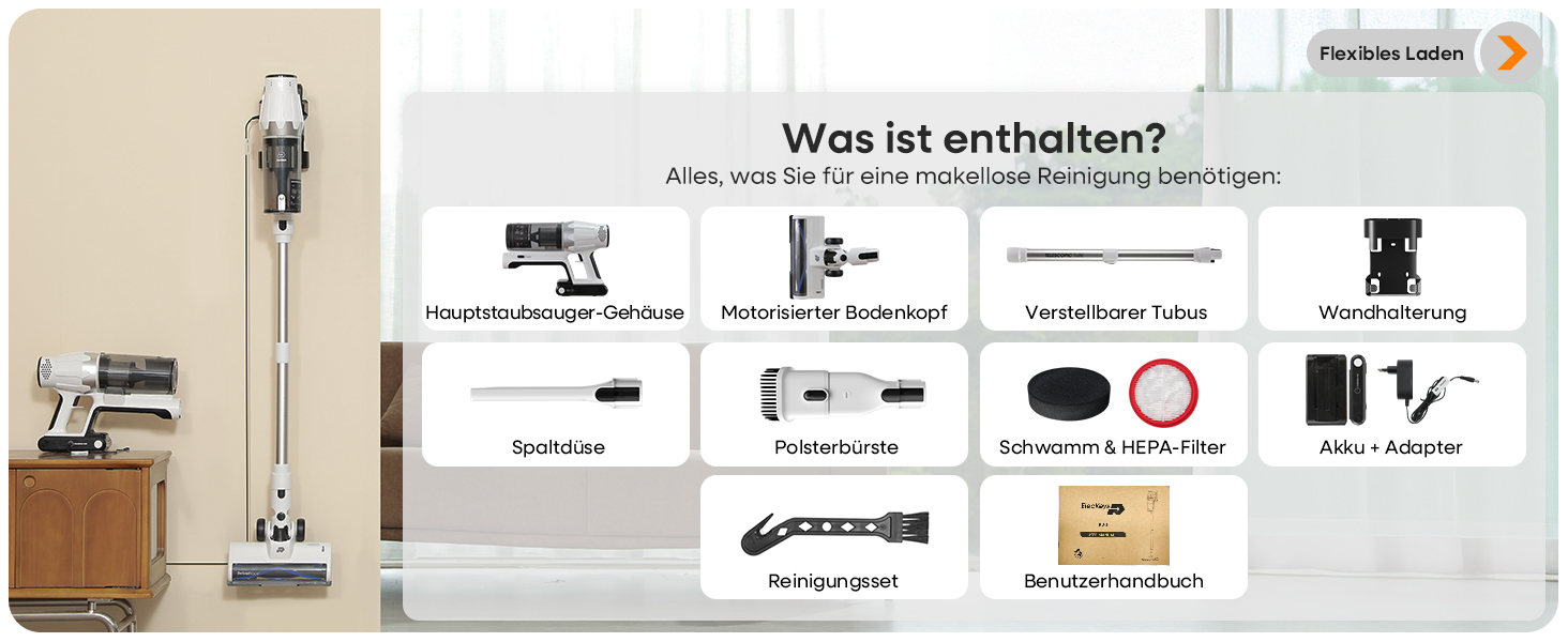 Акумуляторний пилосос ElecKeys 48000Pa/580W з LED дисплеєм, білий. Підходить для твердих поверхонь, килимів та видалення шерсті тварин. 7-шарова фільтрація, антизаплутана щітка, 65 хвилин роботи.