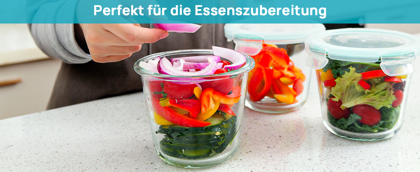 Набір контейнерів для їжі Vtopmart (15 шт.) з кришкою, скляні дозовані контейнери, для зберігання їжі, сумісні з мікрохвильовою піччю, морозильником та посудомийною машиною (6 шт. супових мисок)