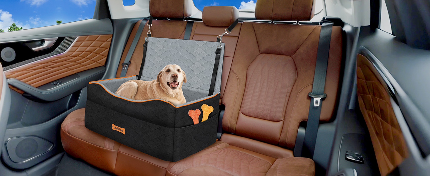 Автокрісло для собак середніх порід (до 23 кг) або 2 маленьких собак, знімний дизайн, м'яке крісло, страхувальний поводок, чорний/сірий, розмір M