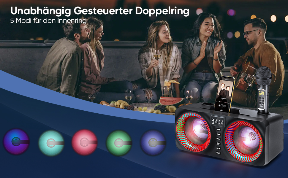 Портативна караоке-система з 2 бездротовими мікрофонами та 30W потужністю, NT001-RED-US