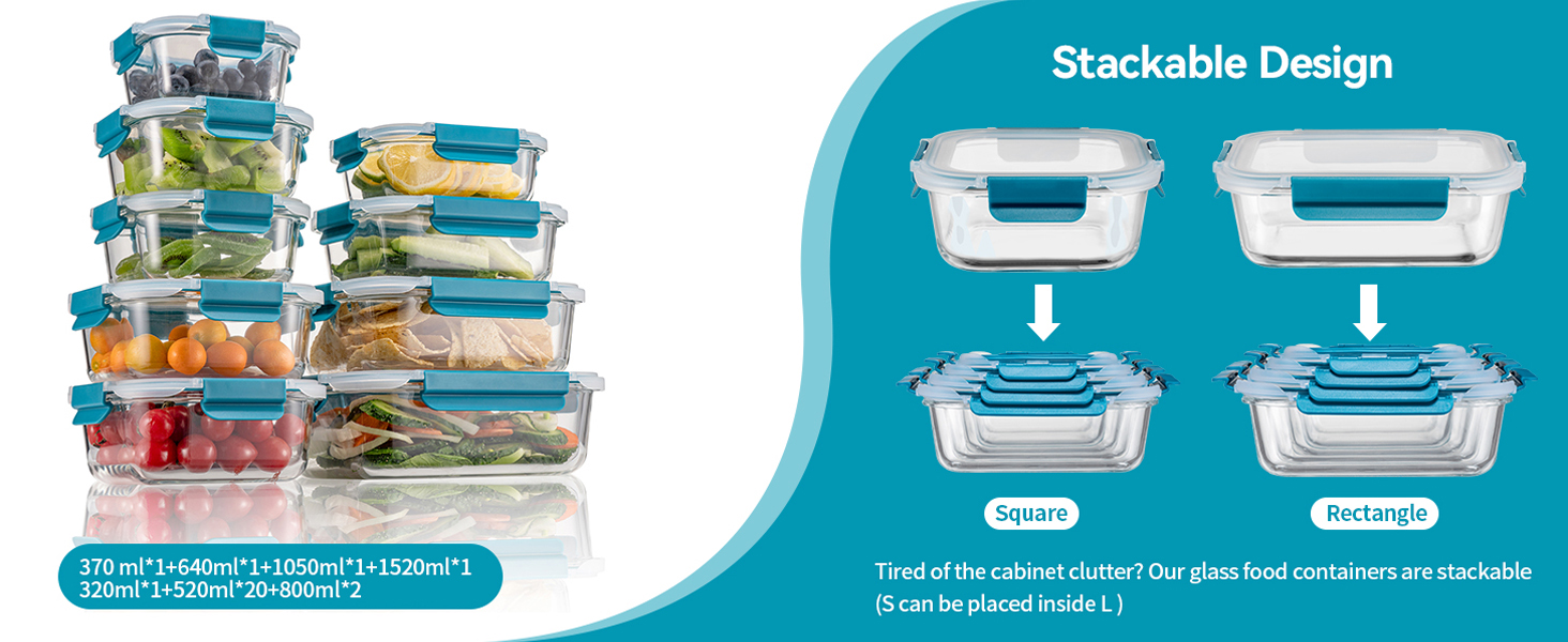 Набір контейнерів для зберігання їжі з боросилікатного скла з кришкою, BPA-free, герметичні, для мікрохвильової печі, духовка, посудомийна машина – контейнери для Meal Prep для кухні, офісу SA178-18PC