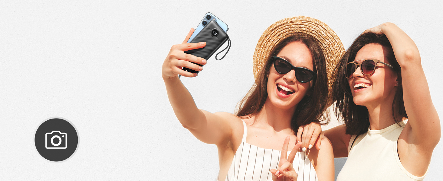 Power Bank 10000mAh з LED дисплеєм та інтегрованими кабелями. Сумісний з iPhone, iPad, Samsung, Xiaomi, Google Pixel. Чорний