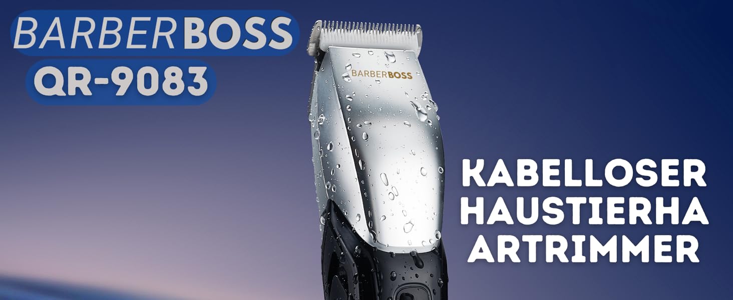 Бездротова машинка для стрижки собак та котів BarberBoss QR-9083 з 8 насадками, LED-дисплеєм та 4 швидкостями