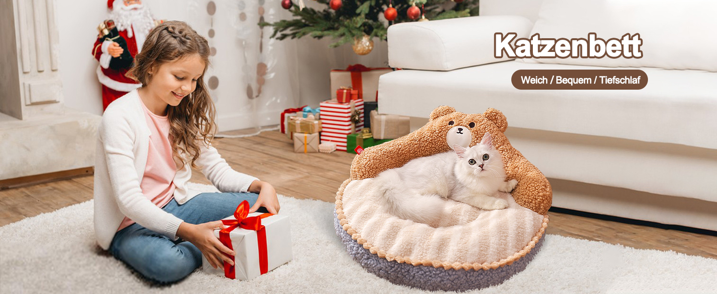 Galatea Cat Bed, Round Pet Bed for Cats and Puppies, Warm, Comfortable Pet Bed, Removable, Washable Cat Bed, Cat Sofa for Indoor and Outdoor Cats (Brown)