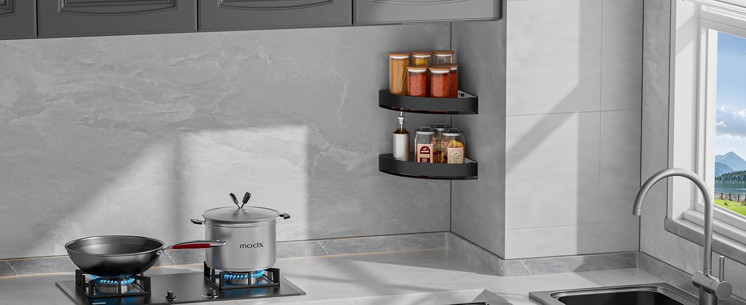 Поличка для душу без свердління, кутова, з нержавіючої сталі, з алюмінію, чорна - 2 шт.