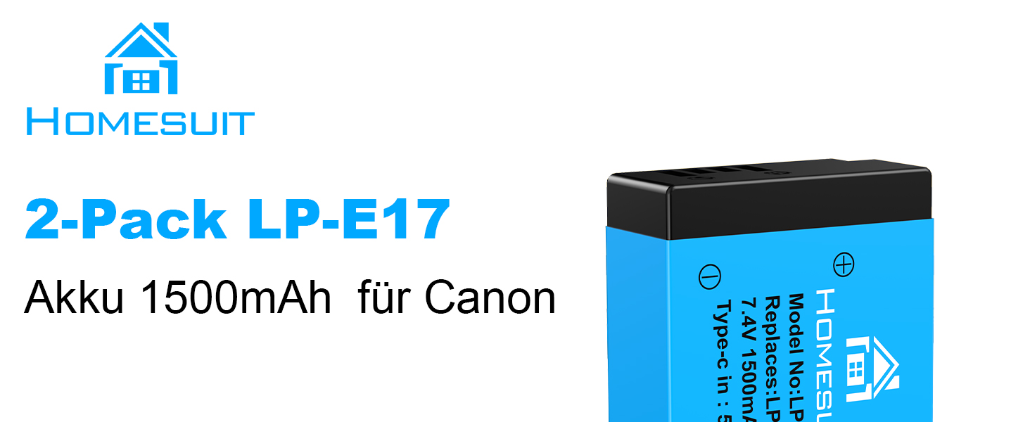 Акумулятор LP-E17 1300mAh Homesuit та LED-зарядний пристрій Dual USB для Canon Rebel SL3, SL2, T8i, T7i, T6i, T6s, EOS R10, R50, R8, RP, M3, M5, M6, 200D, 77D, 750D, 760D, 800D, 8000D (2 шт.)