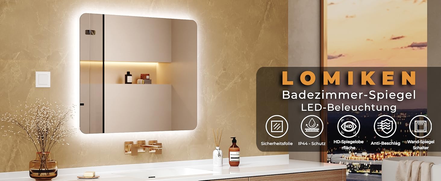 Дзеркало для ванної кімнати з підсвічуванням 60x50 см, LED, 6400K, біле світло, вертикальне/горизонтальне кріплення