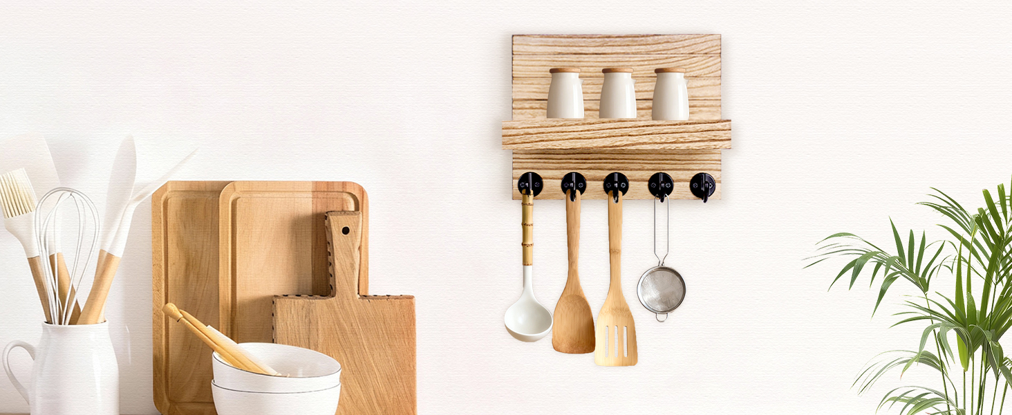 Дерев'яне ключниця з полицею на стіну, декоративне настінне кріплення для ключів, 5 гачків, для прихожої, спальні, вітальні (колір дерева)