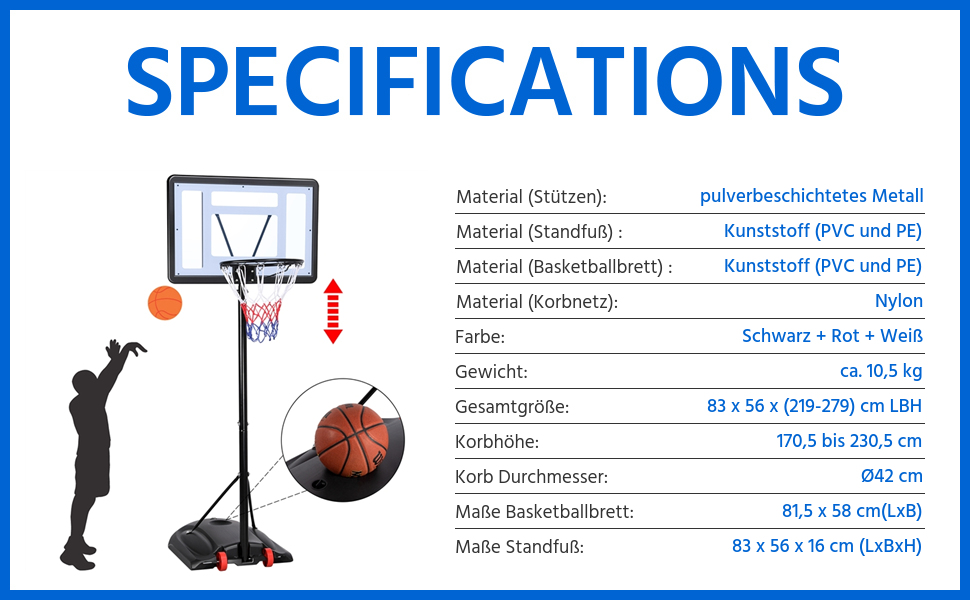 Yaheetech Adjustable Basketball Stand with Wheels - Outdoor Basketball Hoop System